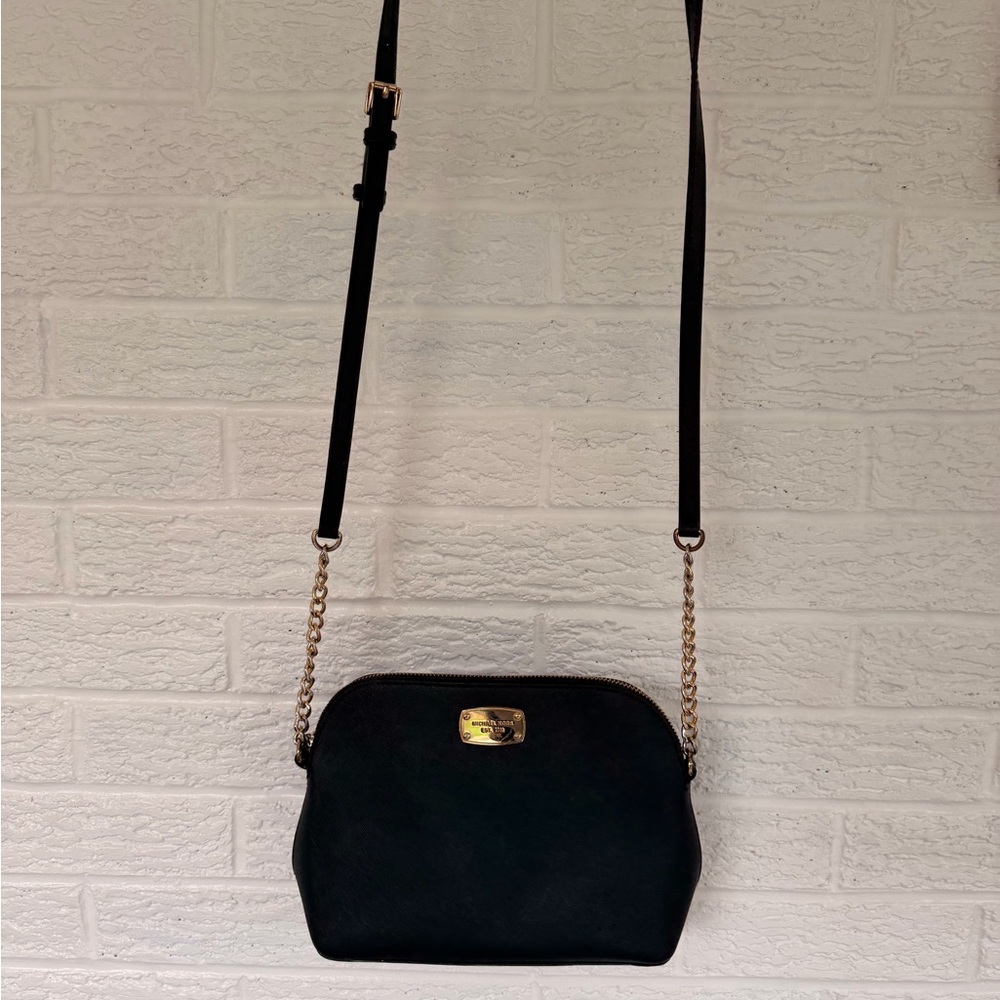 Michael Kors Black Crossbody Shoulder Bag with Gold Chain Accent